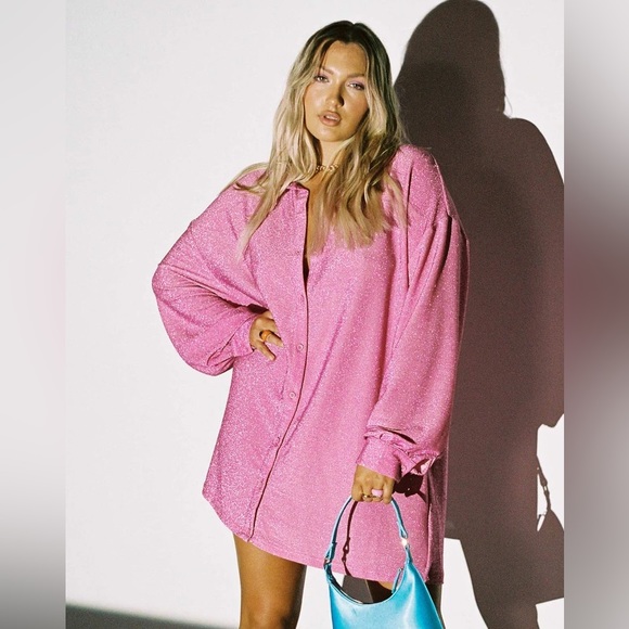 NWT Princess Polly Pink Shimmer Shirt Dress - Picture 4 of 12